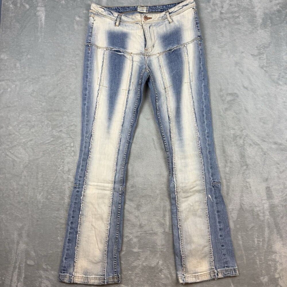 Pepe Jeans London Y2K Patchwork Distressed Flare Jeans Women’s 16 Blue Denim